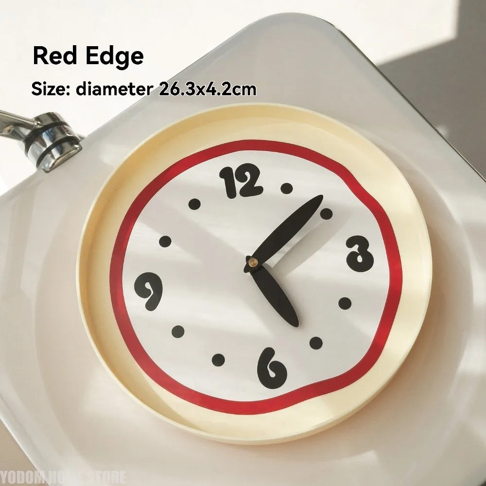 horloge murale moderne minimaliste rouge noir beige clair points texture ondulée fixée mur vintage