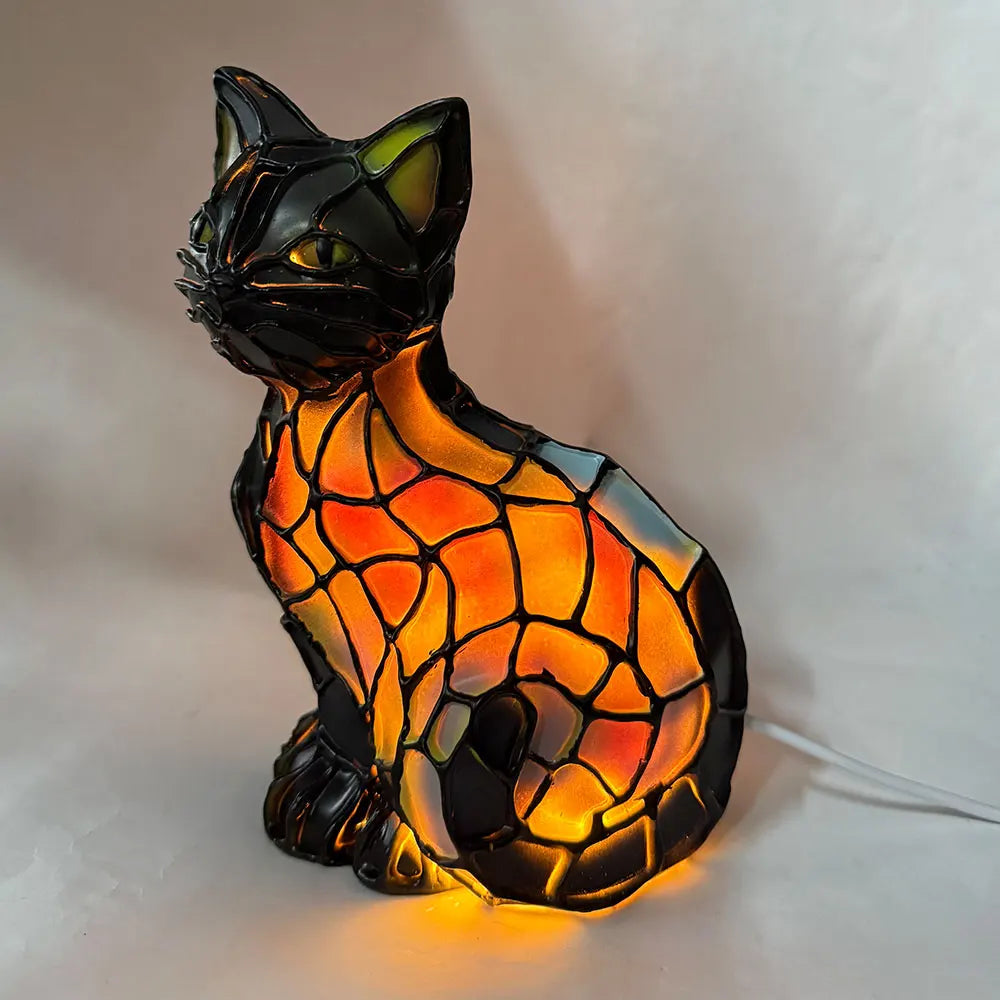 lampe résine forme chat led couleur multicolore art deco tiffany chambre coucher usb alimentation