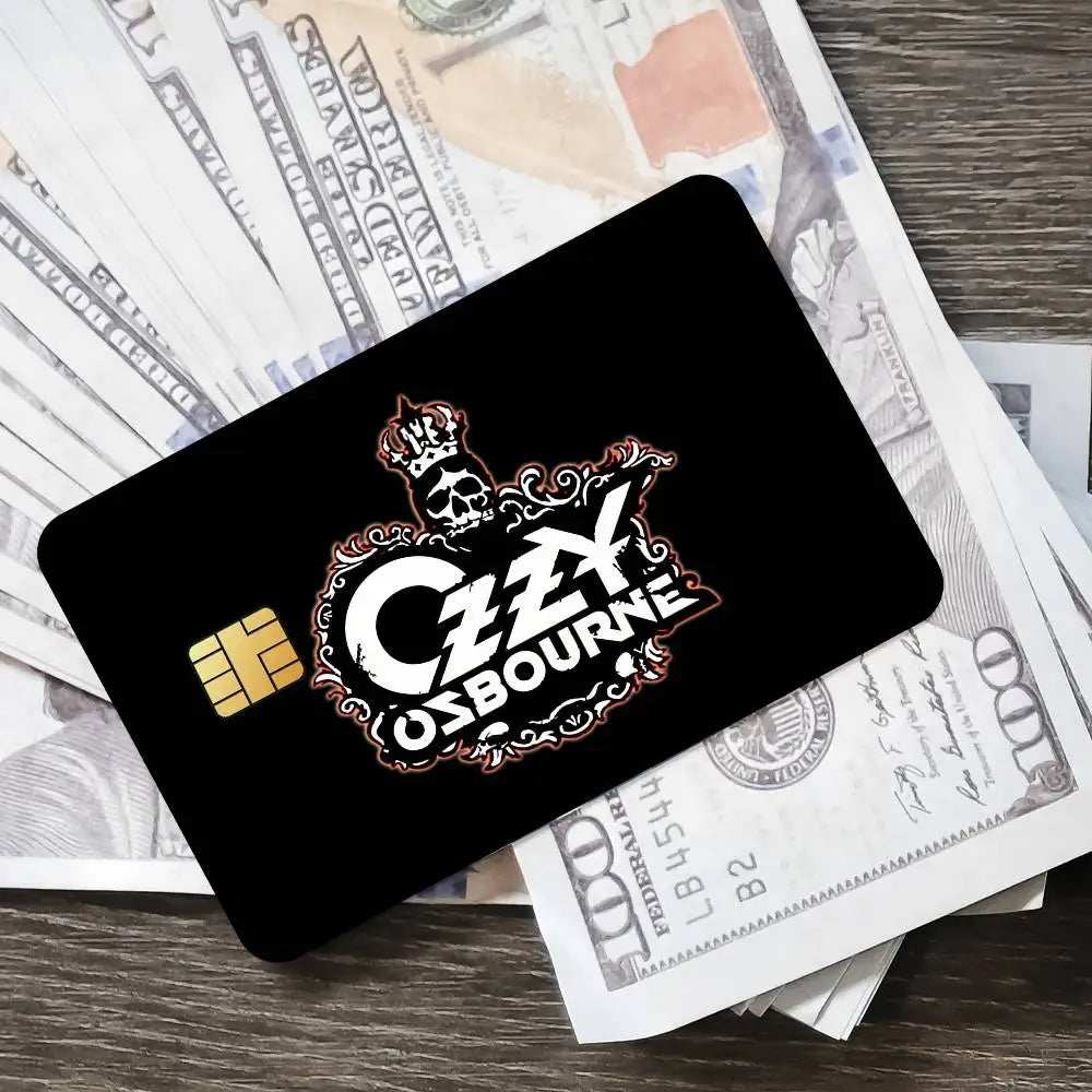 cartes crédit autocollantes ozzy osbourne logo waterproof résistantes graphique noir doré