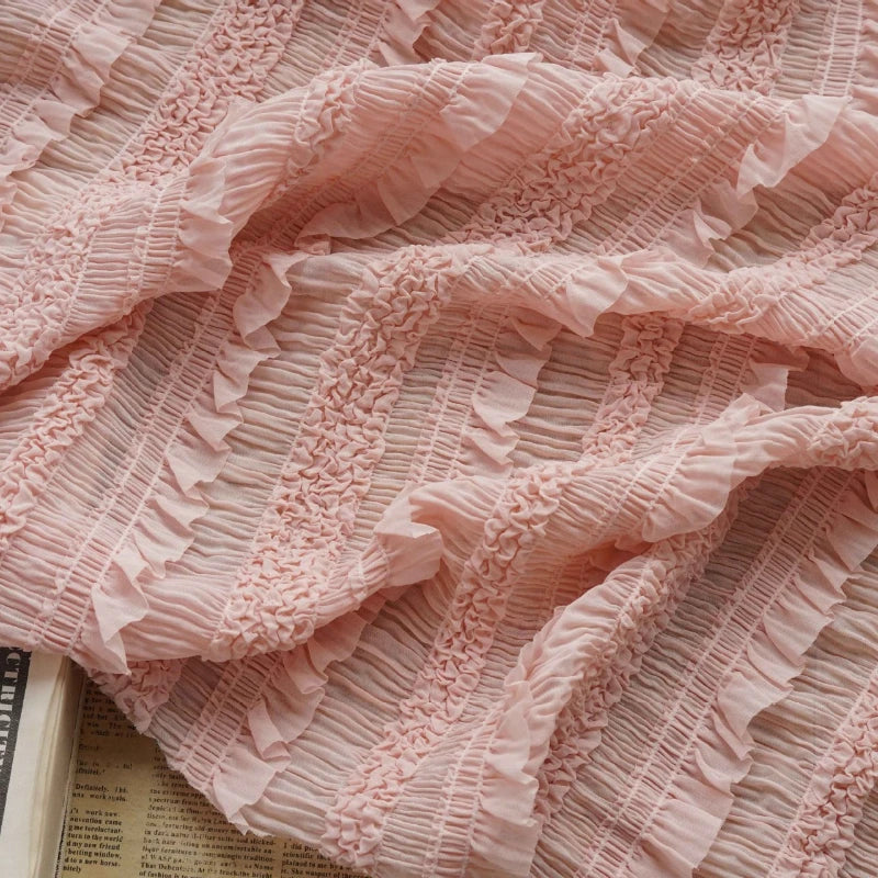 tissu mousseline rose blanc vintage romantique pli fronce dentelé occasion mariage 100 polyester