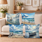 taie d'oreiller motif plage bleu blanc moderne maison 40x40cm 45x45cm 50x50cm 60x60cm polyester peachskin