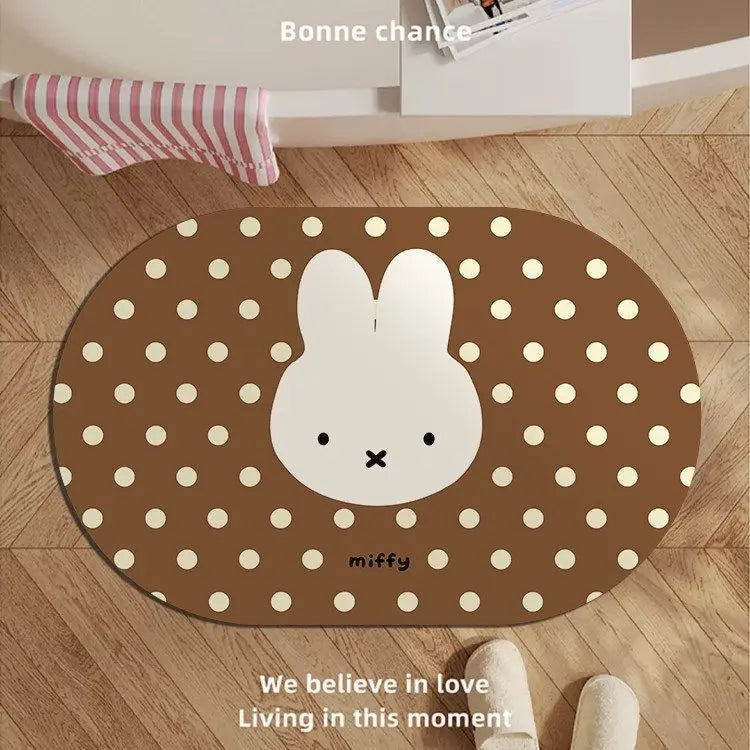 tapis bain antidérapant absorbant motifs points rouge jaune blanc lapin miffy moderne enfantin