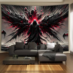 tapisserie murale ailes oiseau rouge abstraite noire contemporaine 150x180CM machine lavable polyester Jacquard