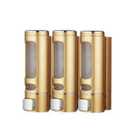distributeur savon liquide or argent blanc moderne finition métallique fenêtre transparente minimaliste vis