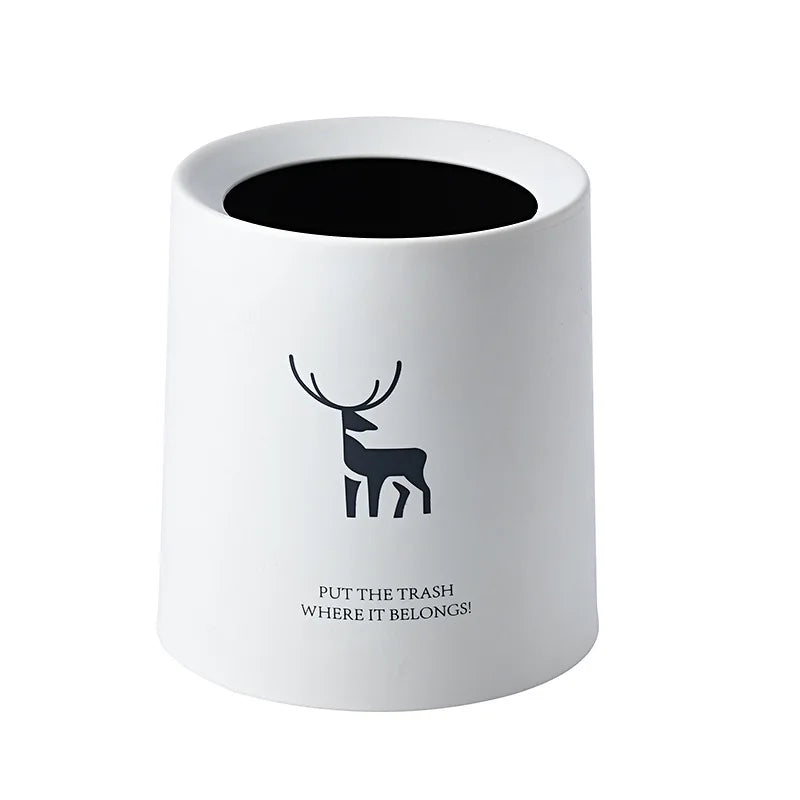 petite poubelle cuisine ronde plastique blanc noir motif cerf lettre minimaliste