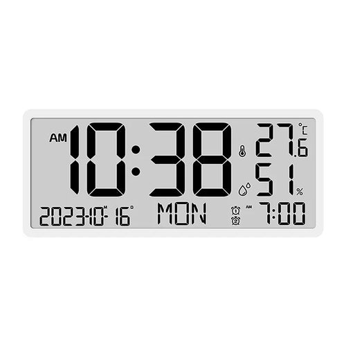 horloge numérique murale moderne affichage date heure température humidité blanc minimaliste