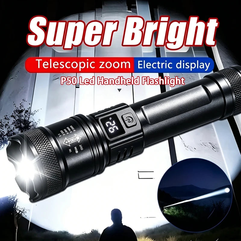 lampe torche led rechargeable super lumineuse 10000lm étanche moderne noire 10w usb