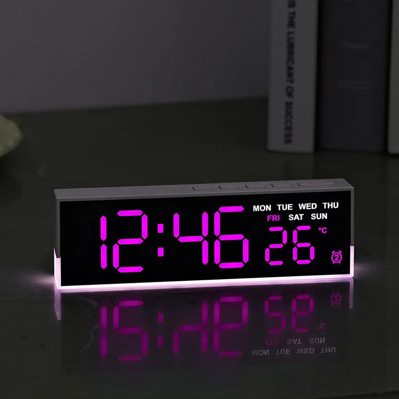 horloge numérique moderne écran led noir blanc vert bleu affichage température usb alarmes luminosité