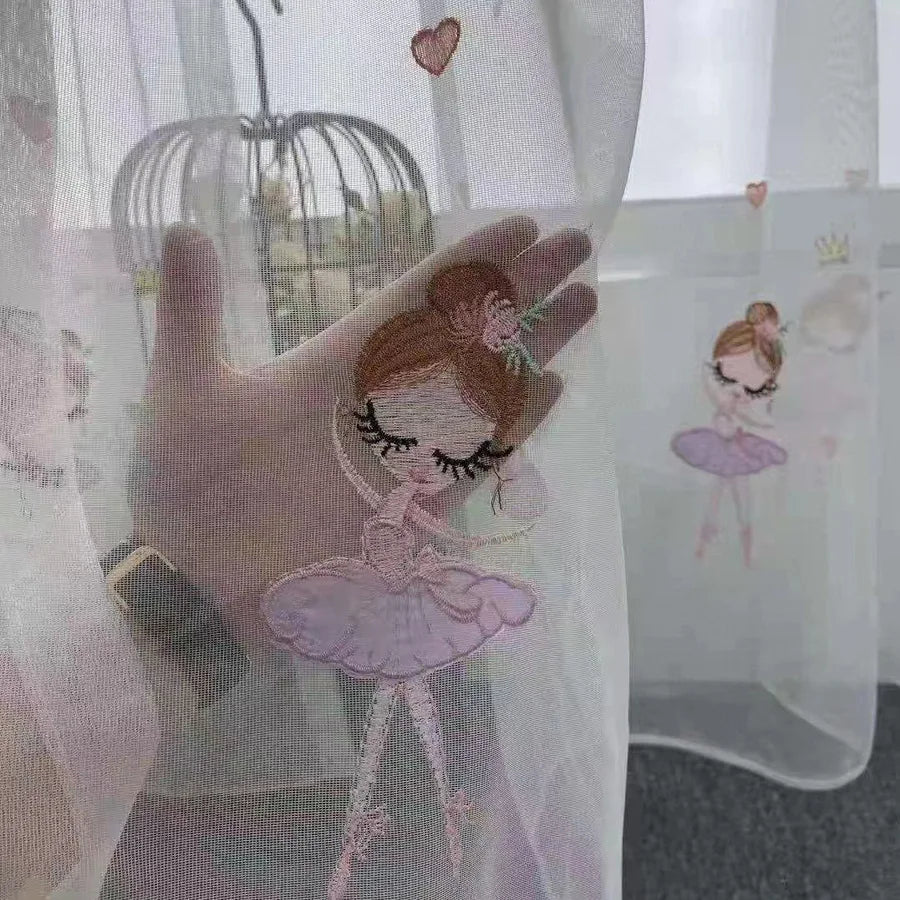 rideau blanc danseuse tutu couronnes coeurs floral transparent enfant moderne polyester