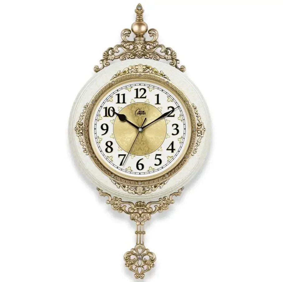 horloge murale baroque quartz aiguilles 30cm blanc doré salon unique