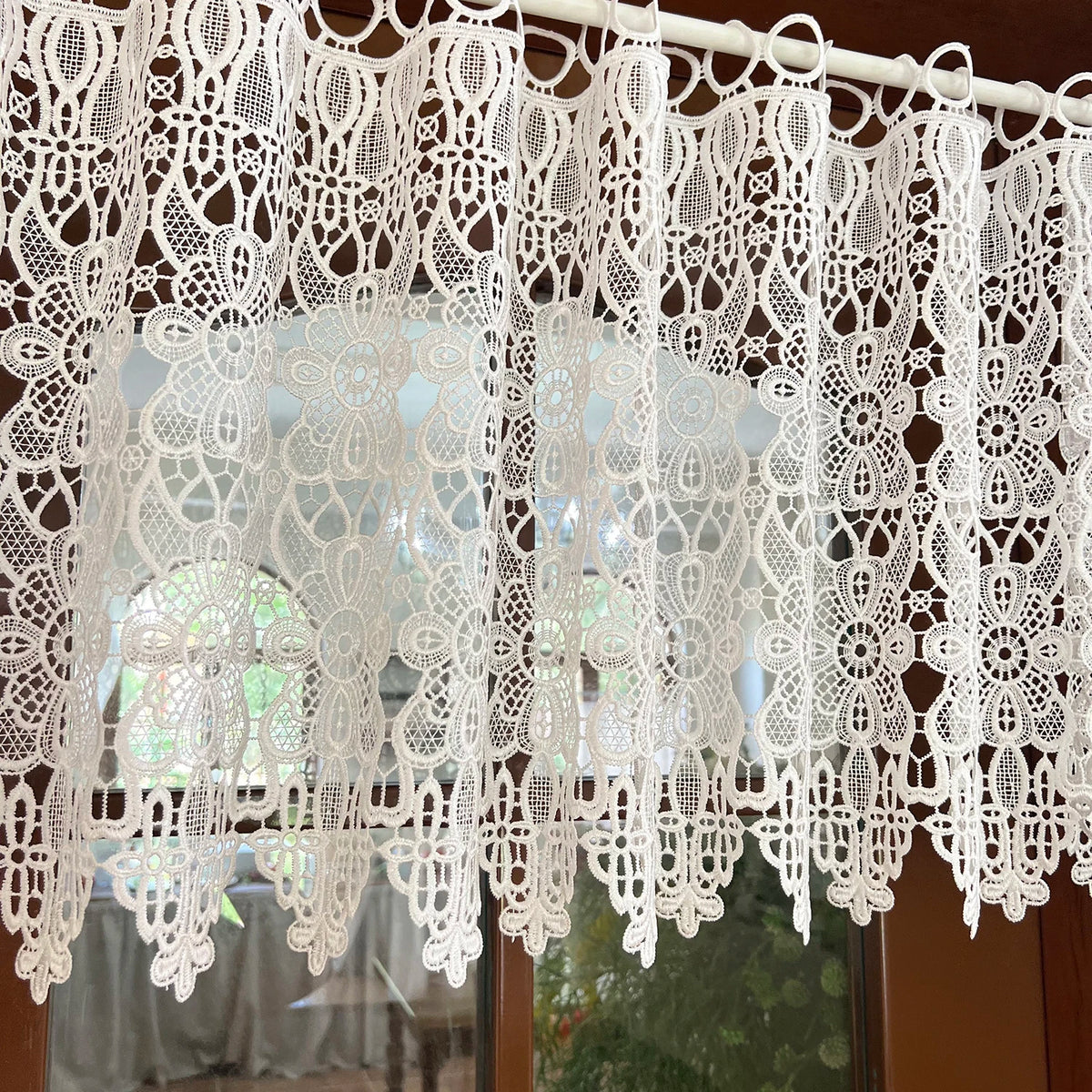 rideau blanc brodé dentelle fleur vintage translucide fenêtre maison polyester
