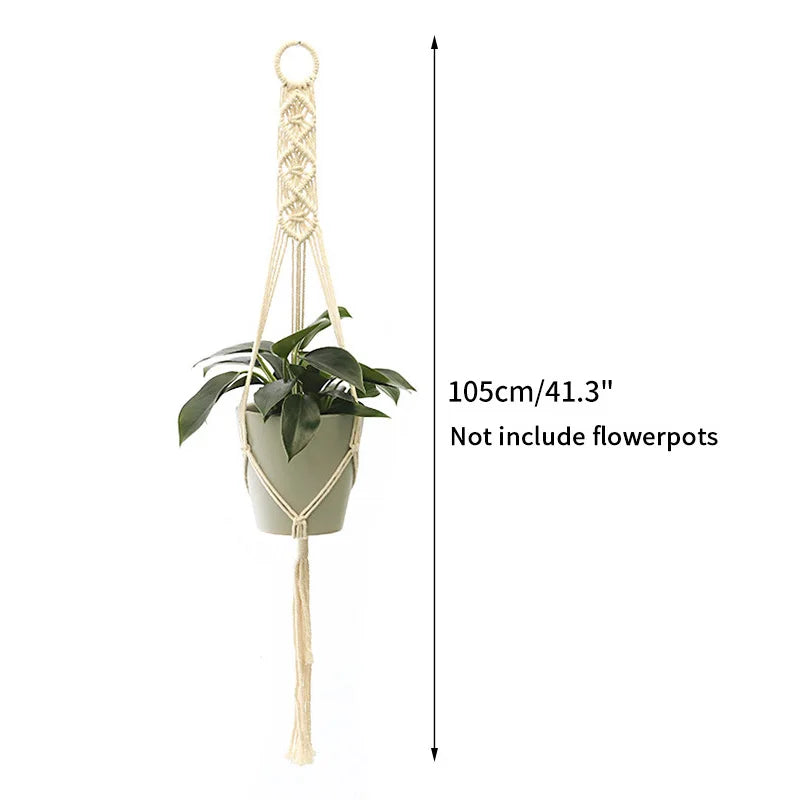 porte plante suspendu macramé blanc coton décoration bohème jardin intérieur balcon maison extérieur