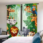 rideau imprimé animaux jungle vert beige gris enfant classique 75x166cm opacité polyester
