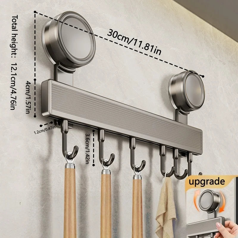 barre suspension murale moderne aluminium crochets gris argenté minimaliste adhésif salle bain