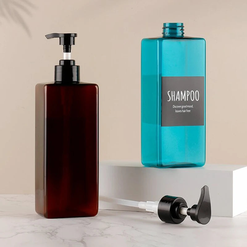 shampooing conditionneur savon main bouteille rechargeable pompe pression noir blanc bleu brun minimaliste