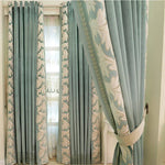 rideau velours vert clair broderie florale élégant classique moderne fenêtre salon maison luxe