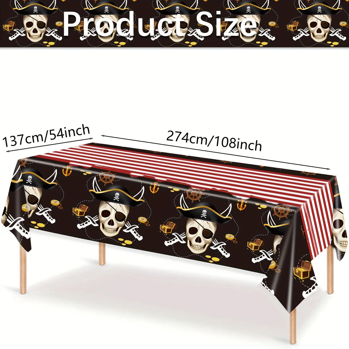 nappe pirate anniversaire crânes sabres chapeaux ancre decoration table noire rouge blanche dorée