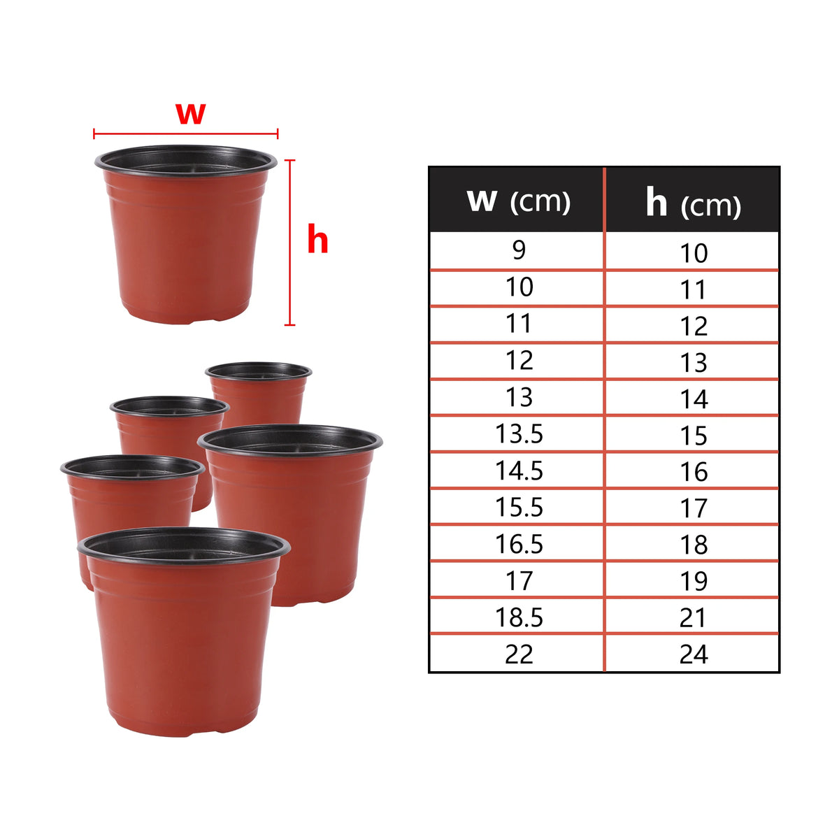 pots plantes modernes plastique rouge noir drainage 9x10cm 22x24cm