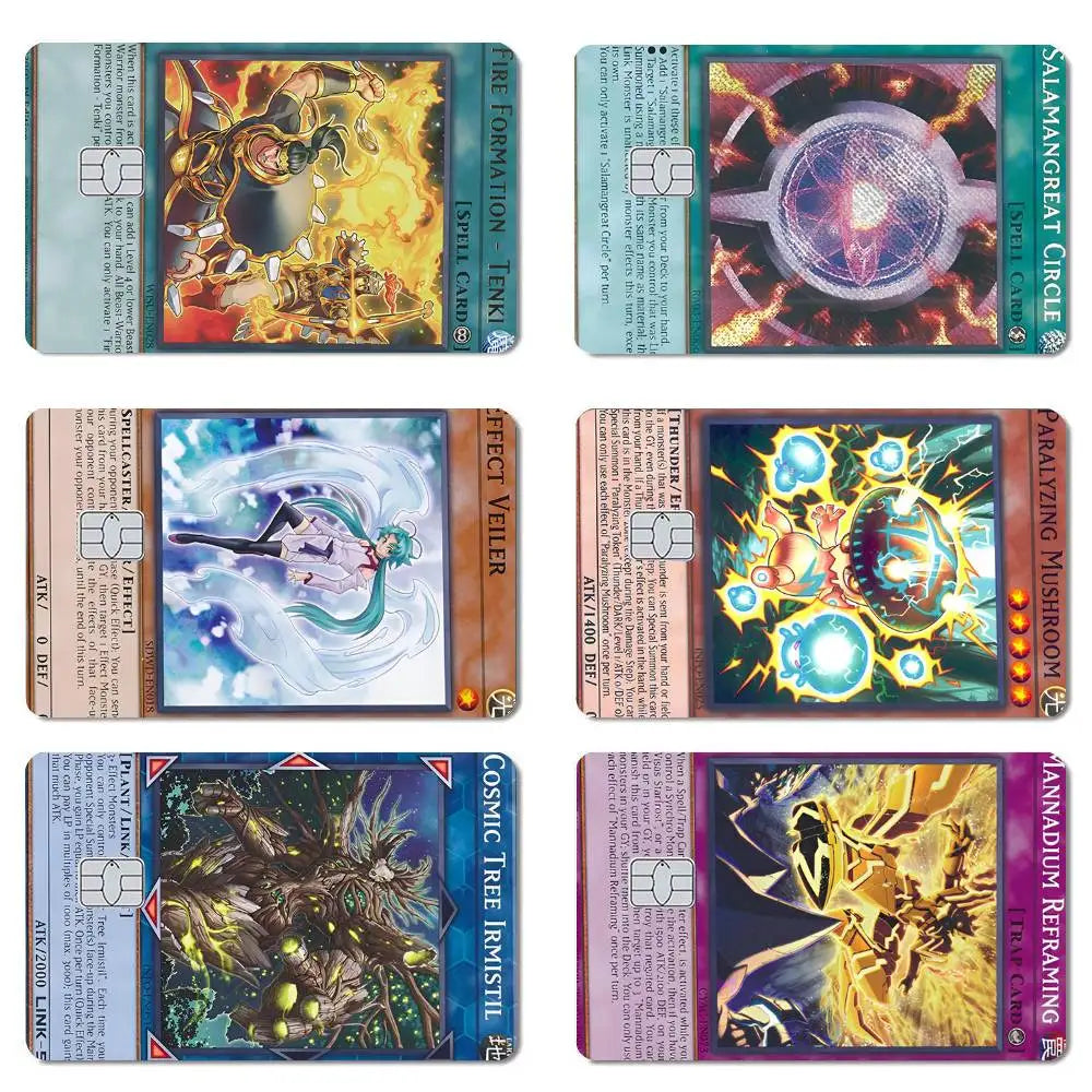 autocollants décoratifs yuGiOh personnages illustrations carte collection bleu rouge jaune adhésif opaques art anime
