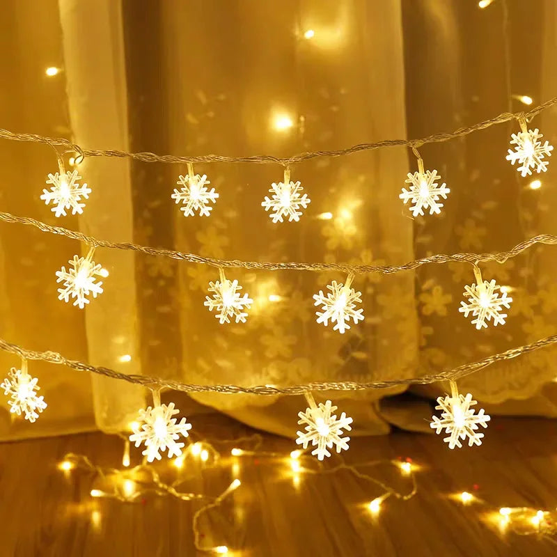 guirlande lumineuse flocons neige blancs decoration noel clips leds chambre vacances