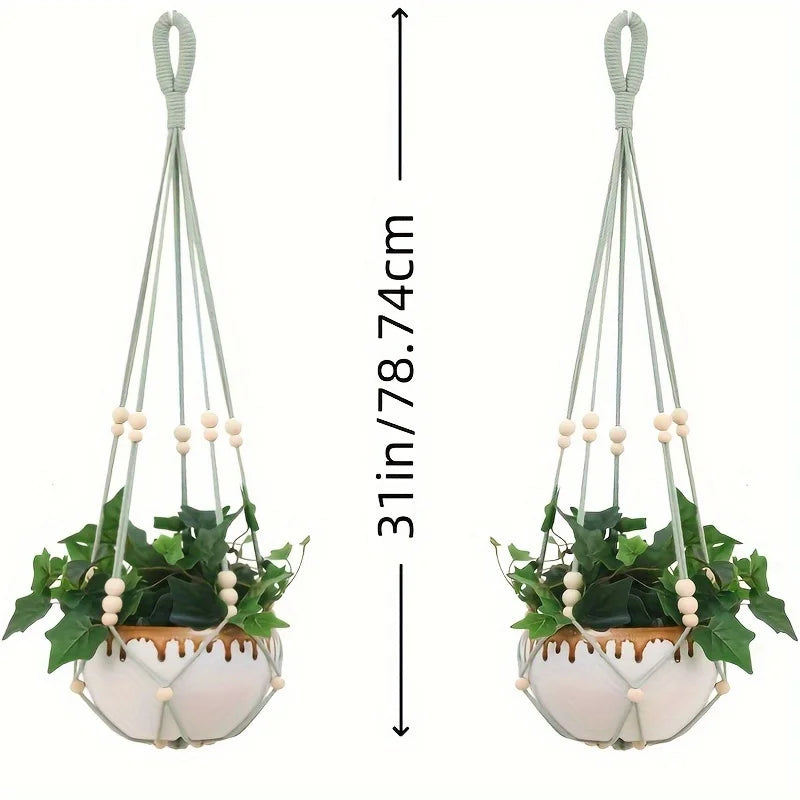 porte pots suspendus tressés vert menthe bohème bois plante grimpante pot céramique