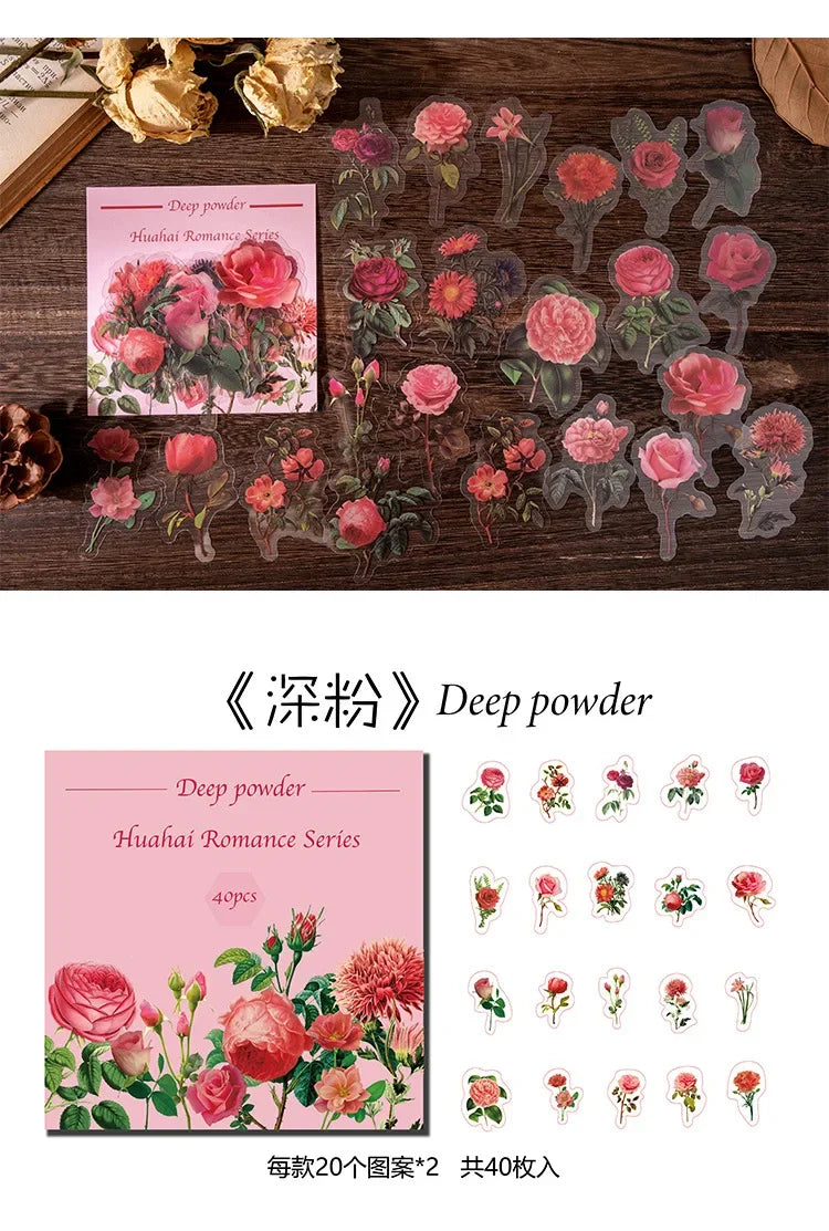 autocollants fleurs séchées multicolores vintage 40 pièces scrapbooking décoration semi transparentes
