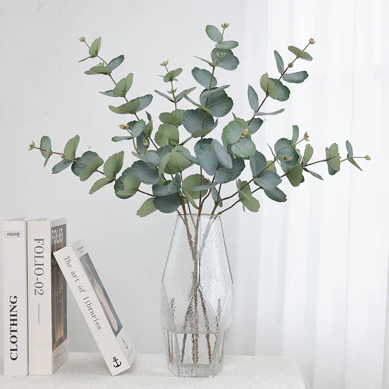 branche eucalyptus artificielle feuilles soie verte brun vase verre deco minimaliste naturelle intérieur autumn