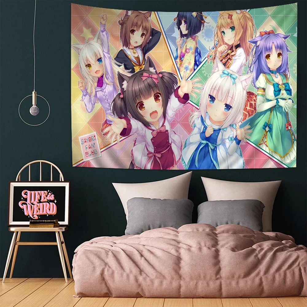 tapisserie graphique anime personnages dessins animés rose vert blanc illustration animaux mignons moderne