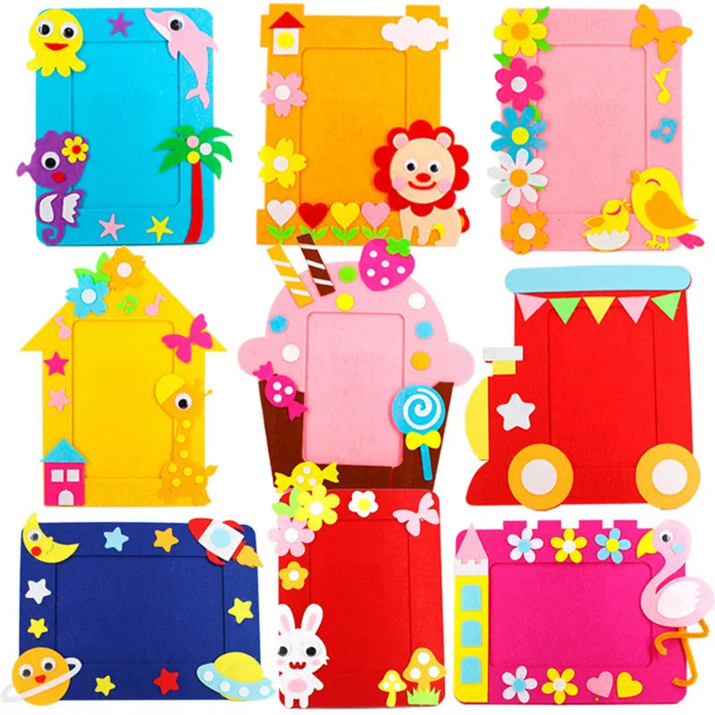 cadres photo animaux fleurs créatifs enfants rose marron bleu blanc autocollant adhésif découpage guide