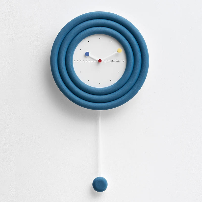 horloge murale moderne nordique aiguilles quartz bois concentrique bleu blanc
