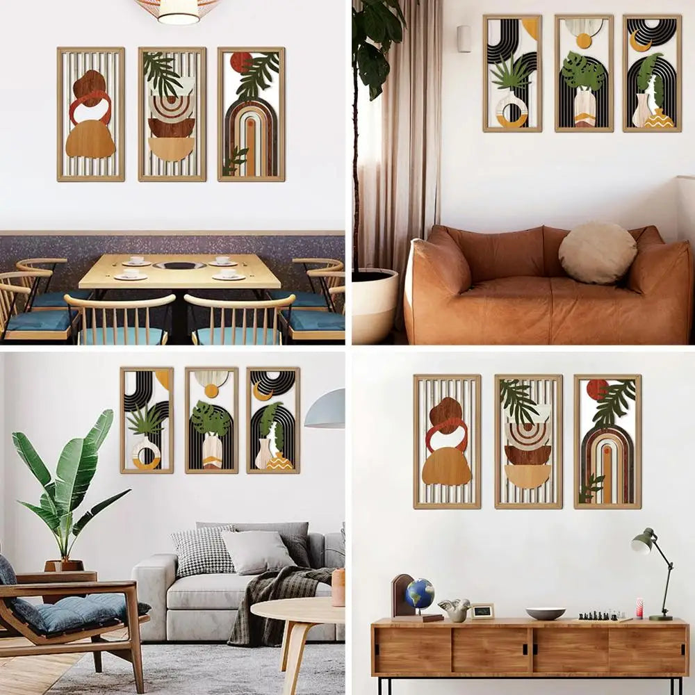 panneaux decoratifs bois clair geometrie feuilles palmier boheme moderne minimalist arcs formes abstraites