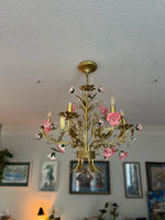 lustre suspendu led rose céramique fleurs cristaux classique interrupteur tactile chambre salon