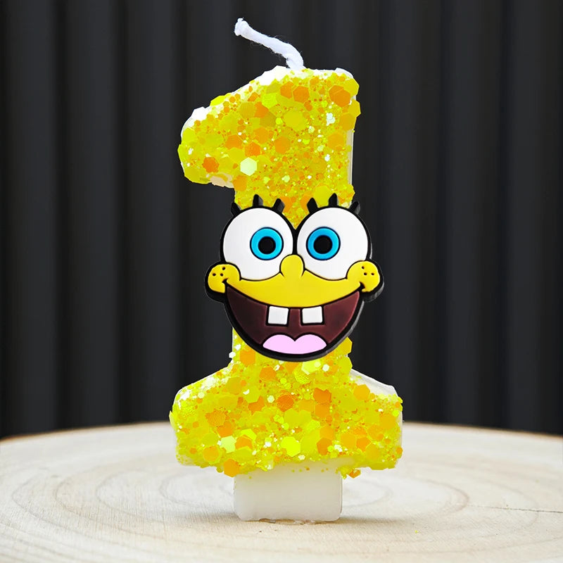 bougies forme chiffres spongebob patrick star anniversaire enfant decoration theme cartoon jaune orange blanc