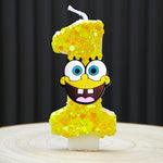 bougies forme chiffres spongebob patrick star anniversaire enfant decoration theme cartoon jaune orange blanc