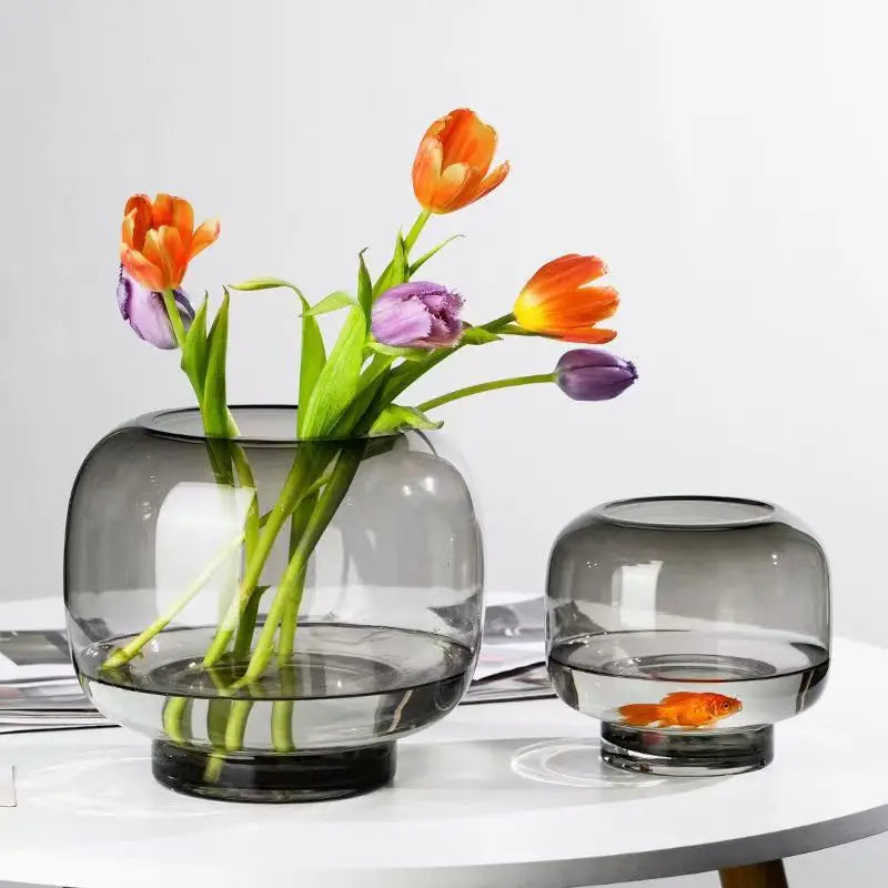 vase verre moderne transparent simple grande bouche table salon fleur hydroponie ornement double usage