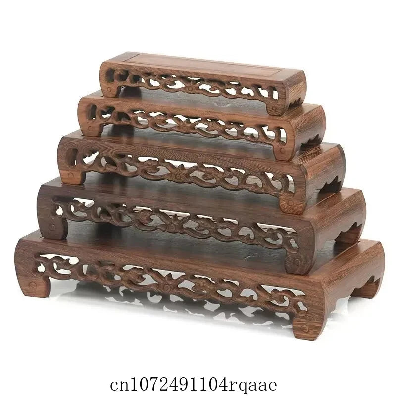 Support plantes bois sculpté classique marron foncé décoration artisanale pot inclusion