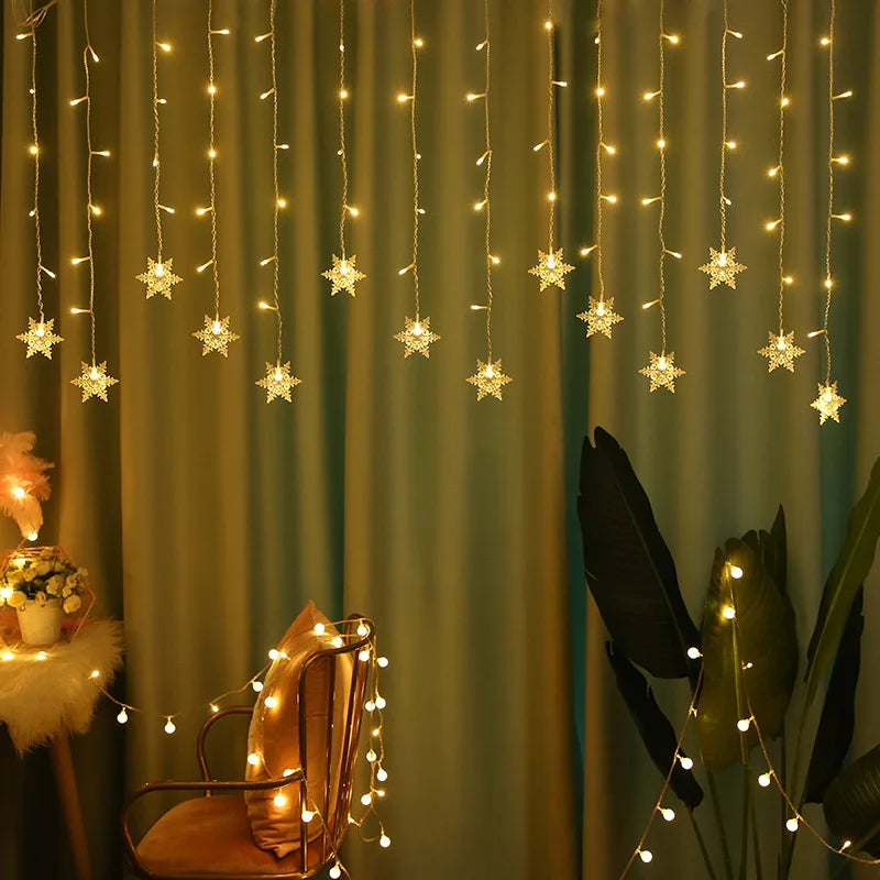 guirlande lumineuse flocons neige étoiles multicolore blanc rouge vert bleu décoration noël festive chambre