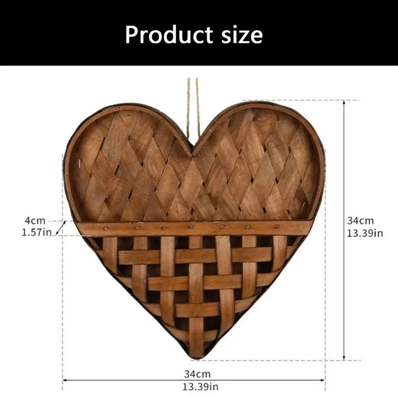 panier mural forme cœur tissage bois rustique cordelette décoration intérieure fleurs séchées horloge bougies