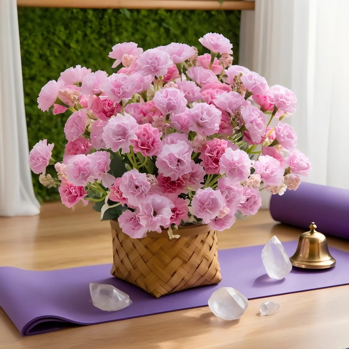 bouquet fleurs artificielles soie blanc rose bleu vase transparent moderne minimalisteintérieurDecoration