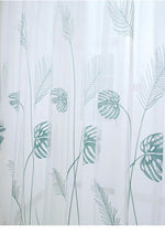 rideau tulle feuilles tropicales blanc vert clair moderne translucide 100cm largeur