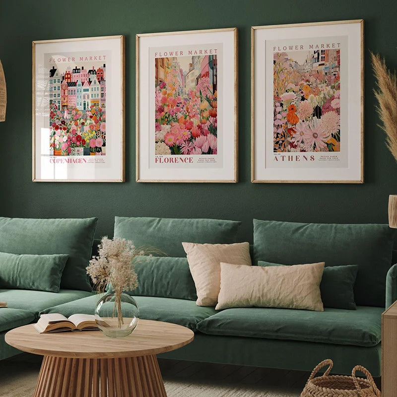 affiches illustration fleurs villes textes multicolores moderne sans cadre salon chambre