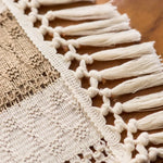 chemin table tressé rustique bohème beige marron blanc franges noel halloween pâques