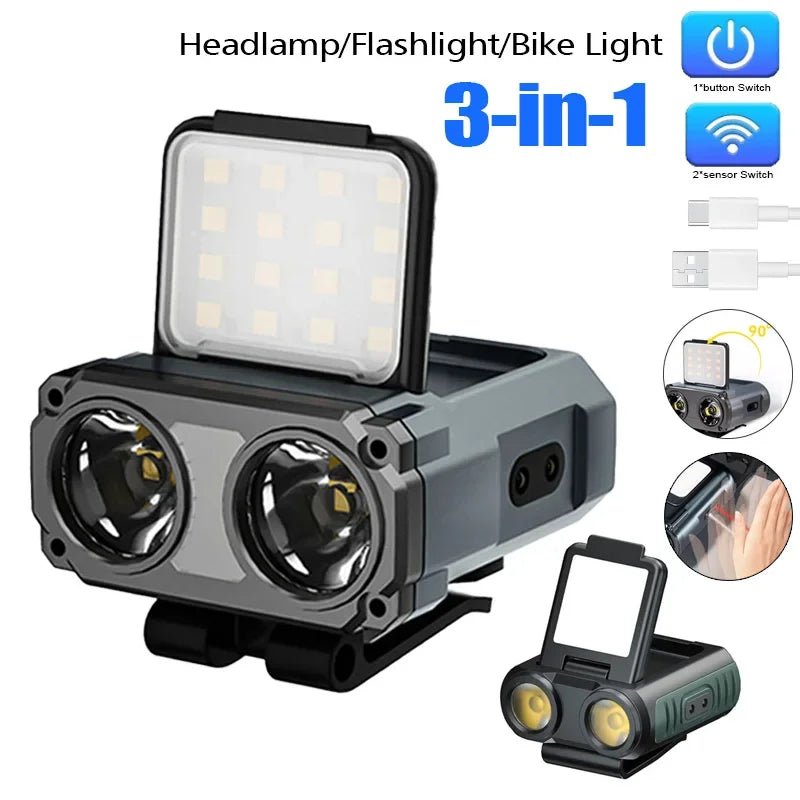 lampe frontale rechargeable usb clip vélo moderne gris multifonction élastique charge cable