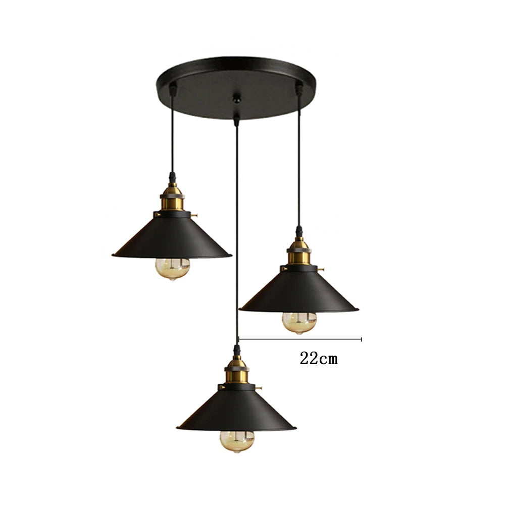Suspension lumineuse industrielle noir doré mat éclairage Edison E27 salon chambrehôtel