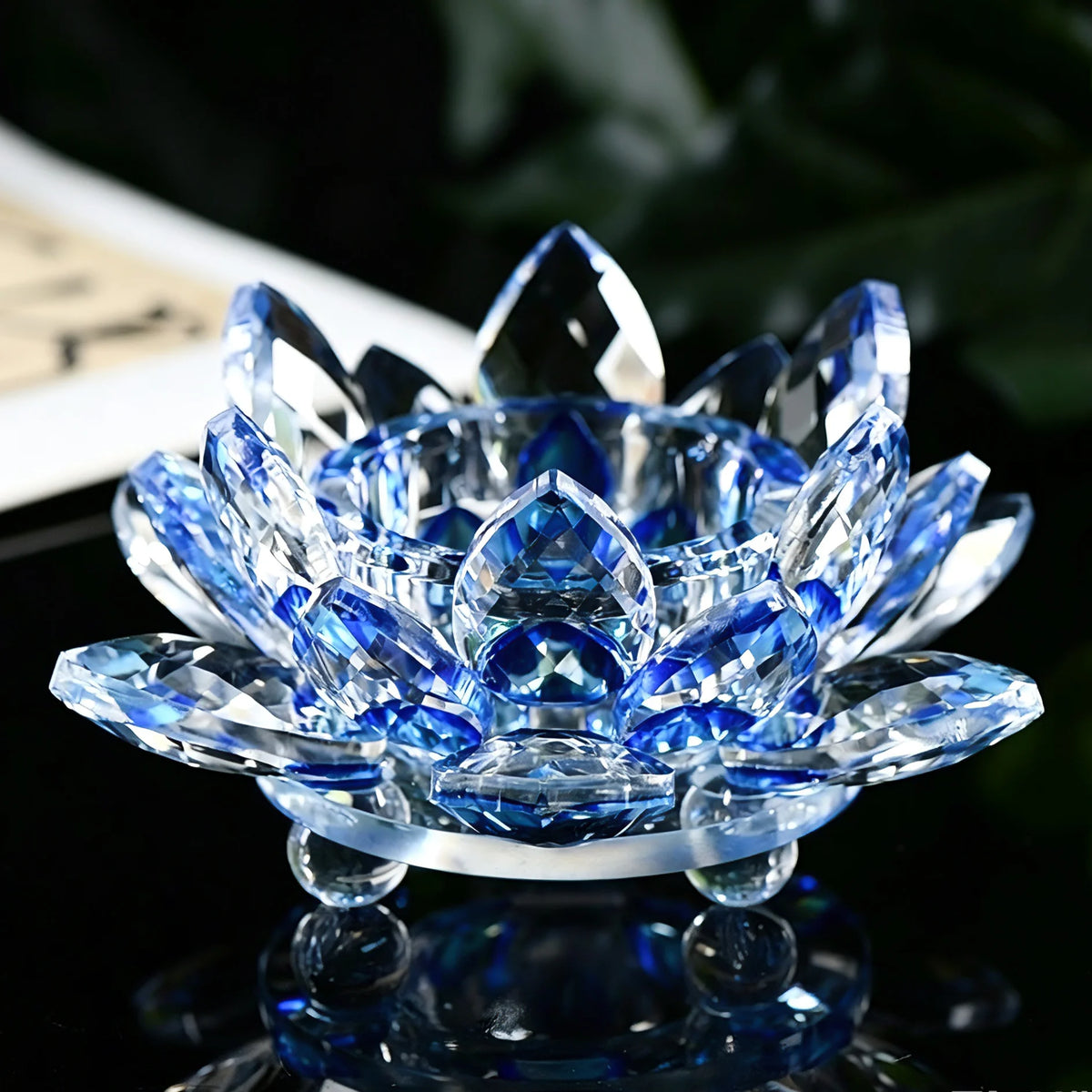 support bougie verre fleur lotus bleu rose jaune violet transparent moderne décoration maison élégant