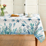 nappe imperméable motif marin tortues poissons moderne blanche bleue verte piscine pique nique table