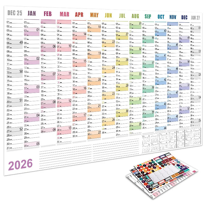 calendrier mural 2026 couleur motif cercle moderne adhésif marqueurs autocollants kawaii fonctionnel transparent opaque