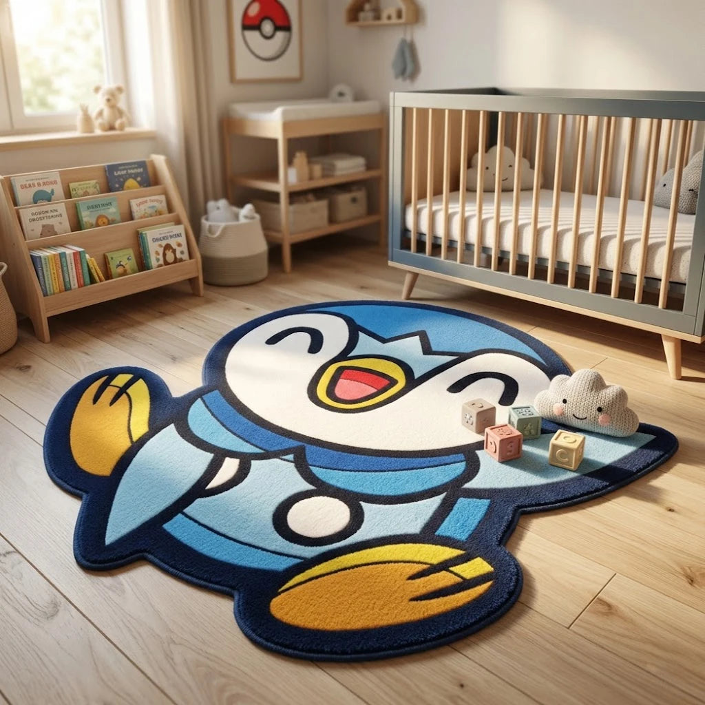 tapis antidérapant anime pokemon pingouin piplup bleu blanc jaune cartoon salon chambre decoration maison