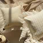 housse coussin polyester imprimé floral vintage romantique beige marron orange pointillé øllets square rectangle
