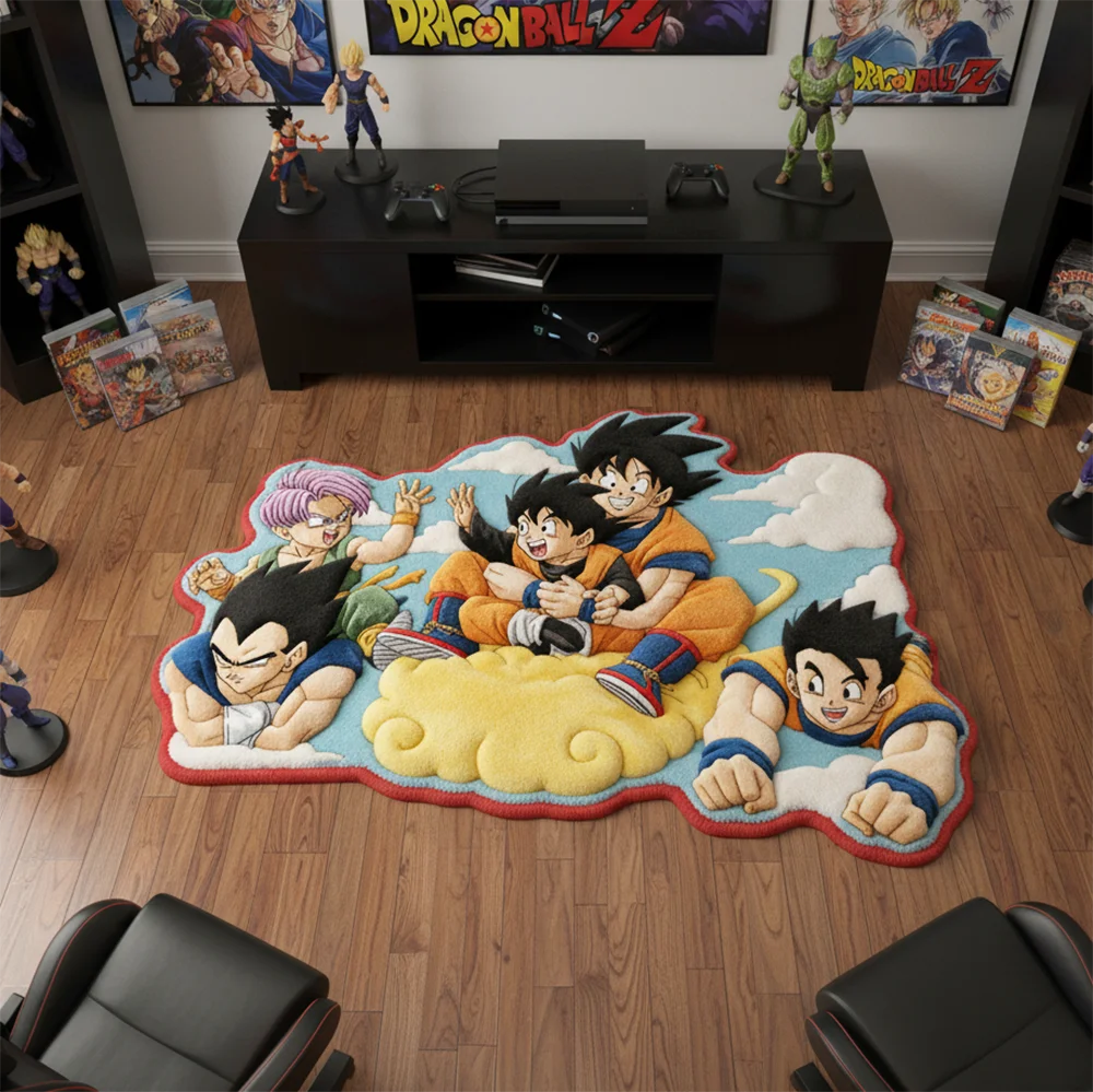 tapis dragon ball personnages bleu jaune orange noir velours anime dessin animé chambre enfant
